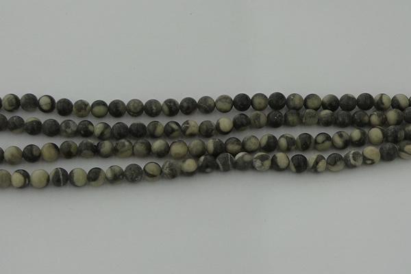 CBW161 15.5 inches 6mm round matte black fossil jasper beads
