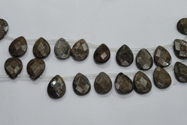 CBZ506 Top-drilled 12*16mm faceted flat teardrop bronzite gemstone beads