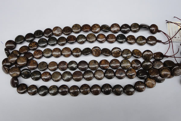 CBZ72 15.5 inches 12mm flat round bronzite gemstone beads