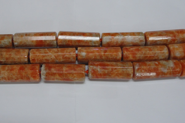CCA472 15.5 inches 16*40mm faceted tube orange calcite gemstone beads