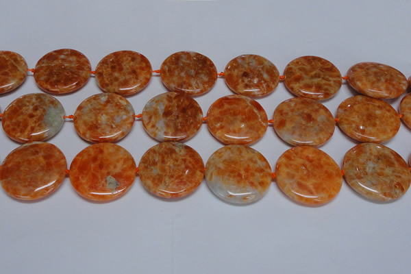 CCA479 15.5 inches 35mm flat round orange calcite gemstone beads