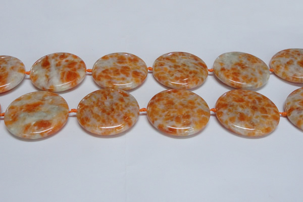 CCA480 15.5 inches 40mm flat round orange calcite gemstone beads