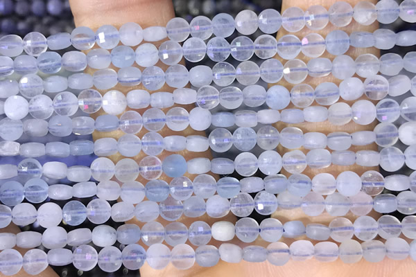 CCB1032 15 inches 4mm faceted coin aquamarine beads
