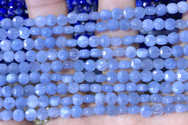 CCB1033 15 inches 4mm faceted coin aquamarine beads