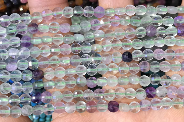 CCB1034 15 inches 4mm faceted coin fluorite beads
