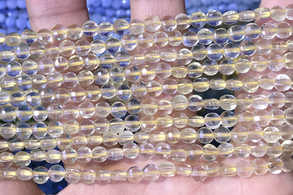 CCB1039 15 inches 4mm faceted coin citrine beads