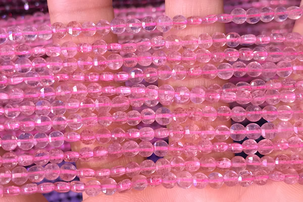 CCB1040 15 inches 4mm faceted coin strawberry quartz beads
