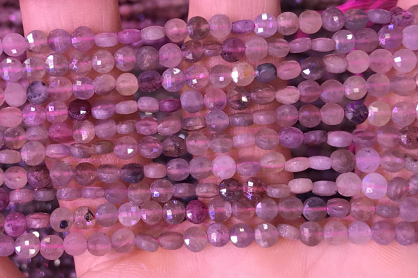 CCB1041 15 inches 4mm faceted coin ruby beads