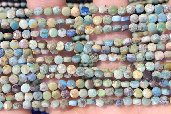 CCB1049 15 inches 4mm faceted coin turquoise beads