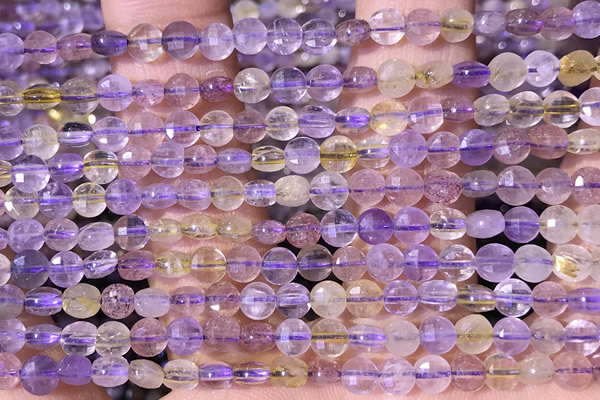 CCB1053 15 inches 4mm faceted coin ametrine beads