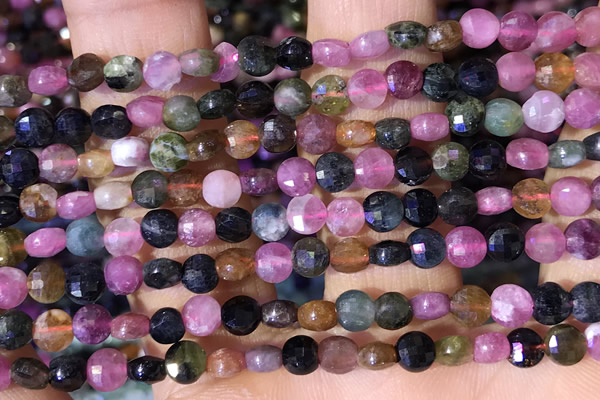 CCB1055 15 inches 4mm faceted coin tourmaline beads