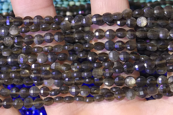 CCB1057 15 inches 4mm faceted coin obsidian beads