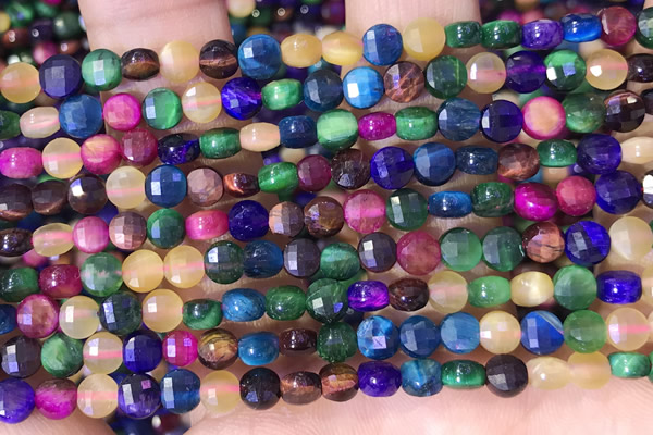 CCB1063 15 inches 4mm faceted coin colorful tiger eye beads