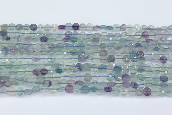CCB1135 15 inches 4mm faceted coin fluorite beads