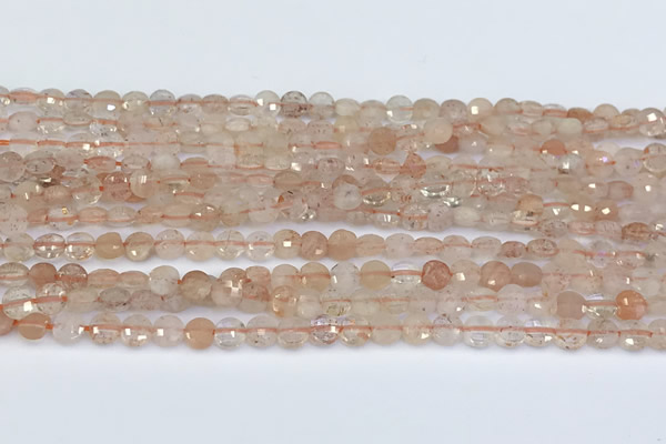 CCB1140 15 inches 4mm faceted coin strawberry quartz beads