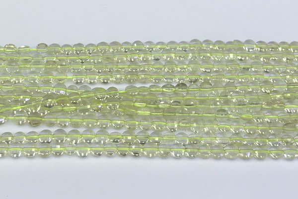 CCB1142 15 inches 4mm faceted coin lemon quartz beads