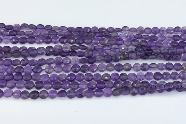 CCB1145 15 inches 4mm faceted coin amethyst beads