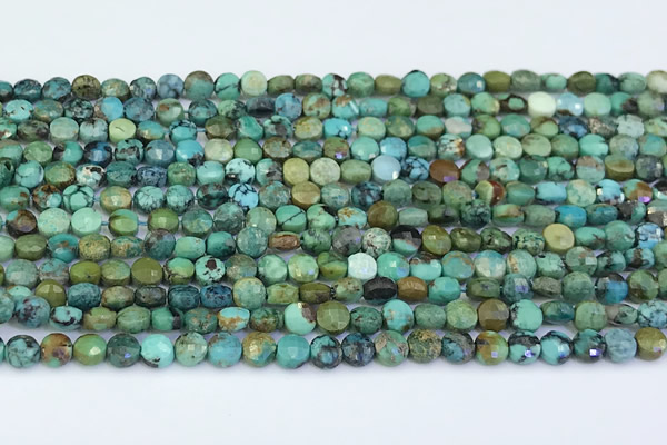 CCB1152 15 inches 4mm faceted coin turquoise beads