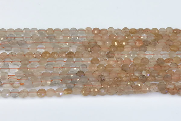 CCB1155 15 inches 4mm faceted coin sunstone beads