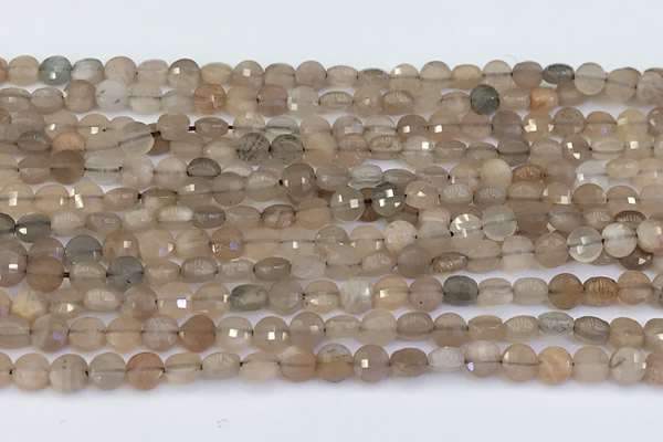CCB1156 15 inches 4mm faceted coin sunstone beads