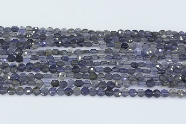 CCB1169 15 inches 4mm faceted coin iolite beads