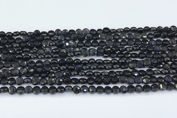 CCB1173 15 inches 4mm faceted coin black spinel beads