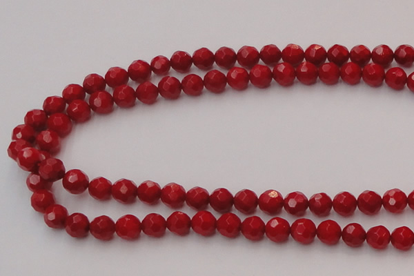 CCB122 15.5 inches 6mm faceted round red coral beads wholesale