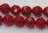CCB123 15.5 inches 7mm faceted round red coral beads wholesale