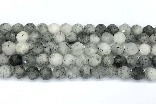 CCB1273 15 inches 10mm faceted black rutilated quartz beads