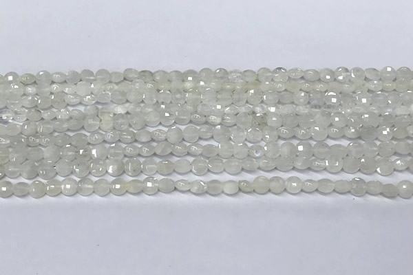 CCB1366 15 inches 4mm faceted coin white moonstone beads