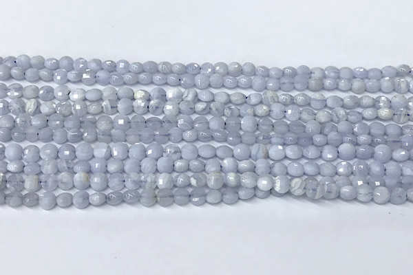 CCB1367 15 inches 4mm faceted coin blue lace agate beads