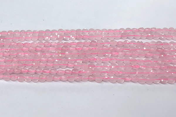 CCB1371 15 inches 4mm faceted coin rose quartz beads