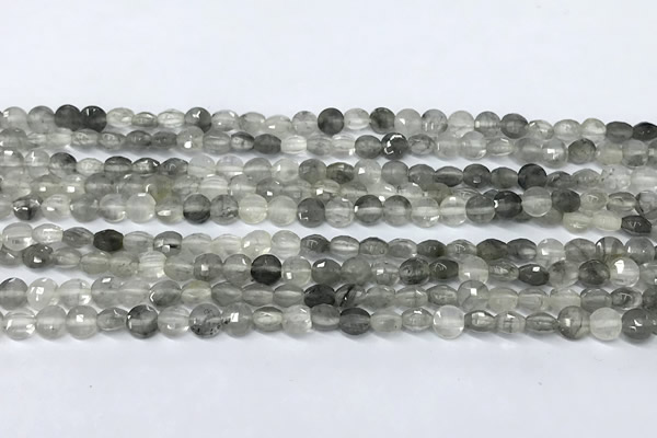 CCB1375 15 inches 4mm faceted coin cloudy quartz beads