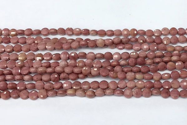 CCB1377 15 inches 4mm faceted coin pink wooden jasper beads