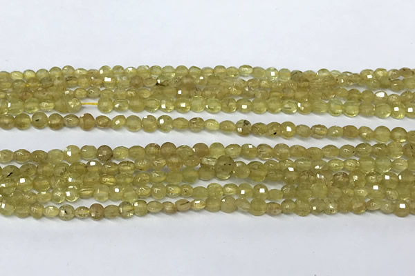 CCB1379 15 inches 4mm faceted coin golden rutilated quartz beads