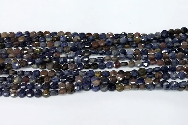 CCB1385 15 inches 4mm faceted coin ruby sapphire beads