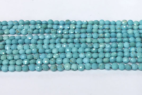 CCB1386 15 inches 4mm faceted coin turquoise beads
