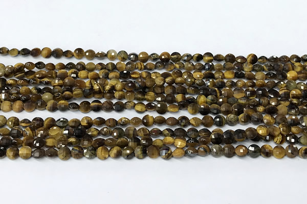 CCB1393 15 inches 4mm faceted coin yellow tiger eye beads