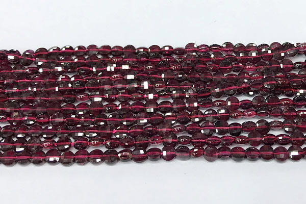 CCB1396 15 inches 4mm faceted coin red garnet beads