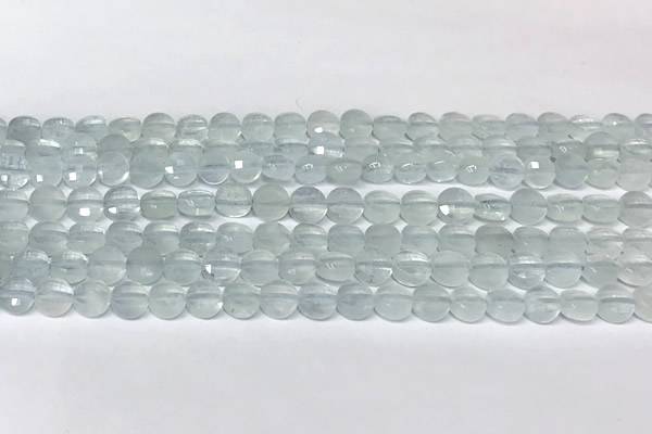 CCB1401 15 inches 6mm faceted coin aquamarine beads