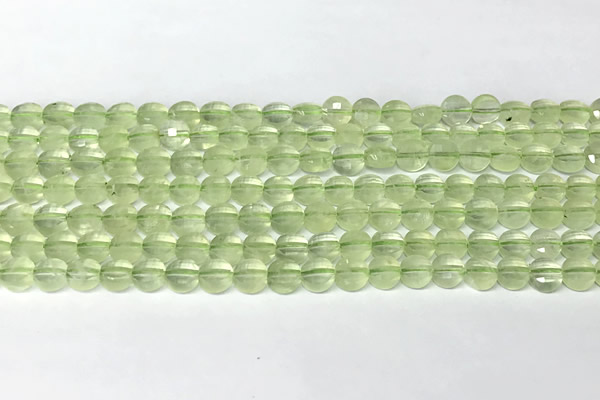 CCB1403 15 inches 6mm faceted coin prehnite beads