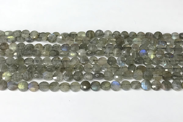 CCB1409 15 inches 6mm faceted coin labradorite beads