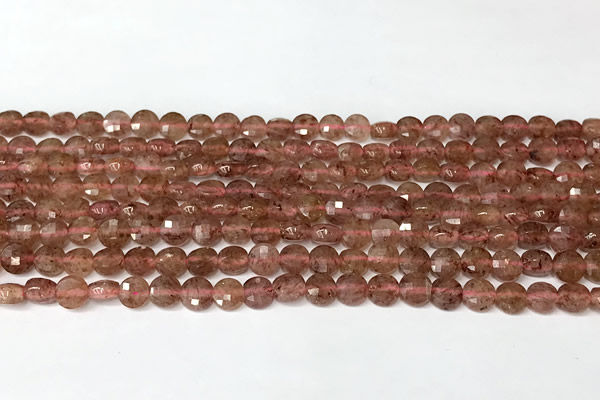 CCB1410 15 inches 6mm faceted coin strawberry quartz beads