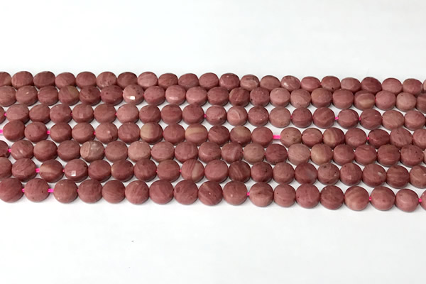 CCB1411 15 inches 6mm faceted coin pink wooden jasper beads