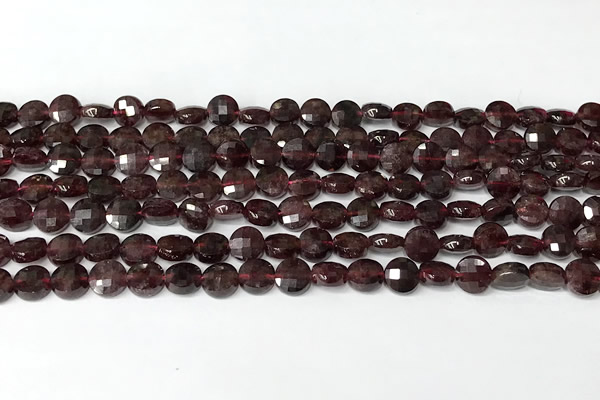 CCB1413 15 inches 6mm faceted coin red garnet beads