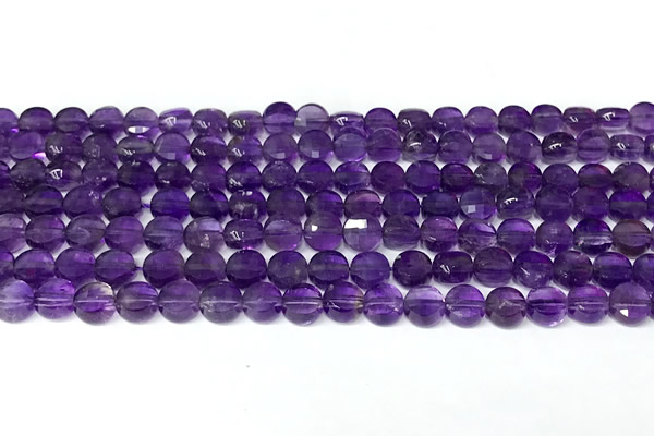 CCB1414 15 inches 6mm faceted coin amethyst beads