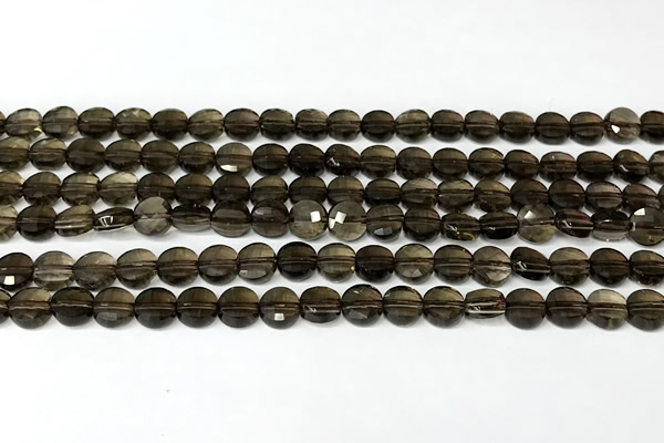 CCB1417 15 inches 6mm faceted coin smoky quartz beads