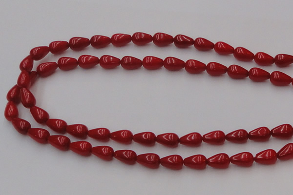 CCB143 15.5 inches 6*11mm teardrop red coral beads wholesale