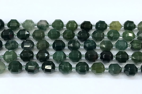 CCB1472 15 inches 9mm - 10mm faceted moss agate beads