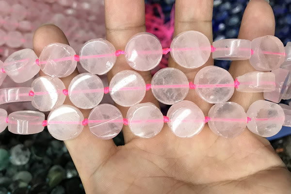 CCB501 15.5 inches 14mm coin rose quartz beads wholesale